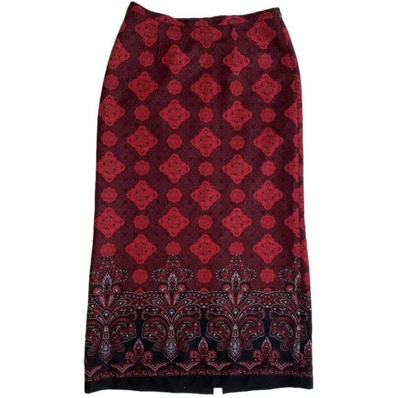 Notation Dresses & Skirts - Notation Red Black Straight Skirt‎ Paisley  Walking Slit Small